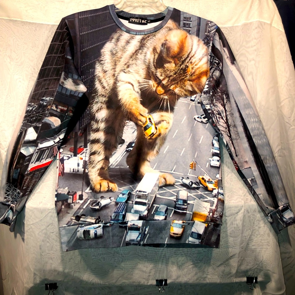 Cat playing with traffic photoshopped sweatshirt